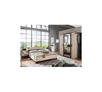 Chambre a coucher complete adulte (lit 180x200 cm + 2 chevets + armoire + commode) coloris chene --