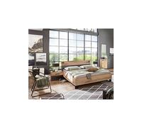 Chambre a coucher complete adulte (lit 180x200 cm + 2 chevets + commode) coloris chene fonce --