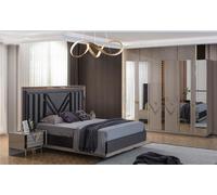 Chambre à coucher grise Meubles lit double Armoire Tables de chevet 4pcs Set