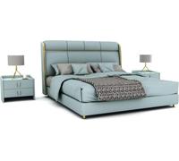 Chambre à coucher Lit double bleu Lits design Cadre en bois Meubles de luxe