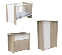 Chambre Antonin chêne / blanc : lit, commode, armoire + plan à langer