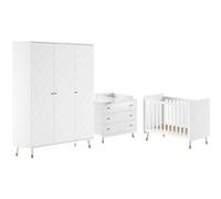 Chambre avec lit bébé blanc + table à langer + Armoire 3 Portes - TINY WHITE -