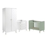 Chambre avec lit bébé vert + table à langer + Armoire 2 Portes - TINY WHITE -