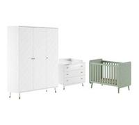 Chambre avec lit bébé vert + table à langer + Armoire 3 Portes - TINY WHITE - ALTOBUY Blanc G