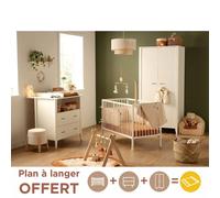 Chambre Bébé 3 Pièces , Lit 120x60 À Barreaux, Commode À Langer, Armoire 2 Portes - Angele Blanc TU