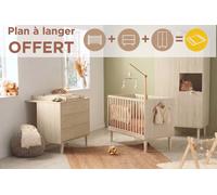 Chambre Bébé 3 Pièces , Lit 120x60, Commode À Langer 3 Tiroirs , Armoire 3 Portes Et 1 Niche - Décor Bois Hêtre Cendré - Opaline Beige TU