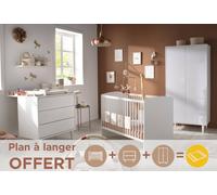 Chambre Bébé 3 Pièces, Lit Bébé 120x60, Commode À Langer Et Armoire 2 Portes - Milann Blanc TU