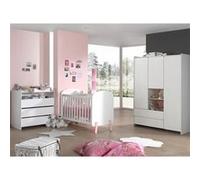 Chambre bébé 4 pièces lit commode plan à langer et armoire 3 portes bois laqué blanc et pin clair... Rose G