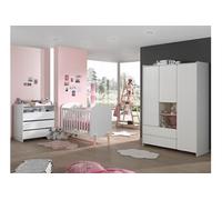 Vipack Set de chambre bébé Kiddy Lit 60x120 Commode plan à langer Armoire 3 portes MDF laqué blanc