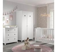 Chambre bébé avec Armoire 2 Portes, Commode et Plan à langer laqué Blanc - MILADY -