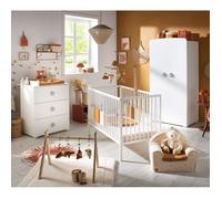 Chambre bébé complète Basic, Lit 120x60 tout barreaux, Commode à langer 3 tiroirs et Armoire 2 portes - boutons étoiles - BASIC