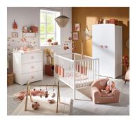 Chambre bébé complète Basic, Lit 120x60 tout barreaux, Commode à langer 3 tiroirs et Armoire 2 portes - boutons cœur - BASIC