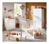 Chambre Bébé Complète Basic, Lit 120x60 Tout Barreaux, Commode À Langer 3 Tiroirs Et Armoire 2 Portes - Boutons Cœur - Basic Blanc TU