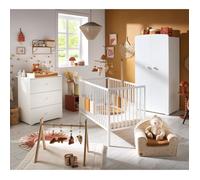 Chambre bébé complète Basic, Lit 120x60 tout barreaux, Commode à langer 3 tiroirs et Armoire 2 portes - boutons boule - BASIC