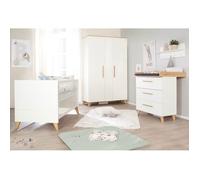 Chambre Bébé Complète Évolutive Roba - Leon - Lit 70x140 + Commode À Langer + Armoire 2 Portes - Blanc - Chêne Blanc