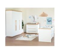 Chambre Bébé Complète - Lit Évolutif + Commode À Langer Et Armoire Lumo Blanc - Chêne Artisan TU