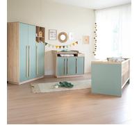 Chambre Bébé Complète - Lit Évolutif + Commode À Langer Et Armoire Selva Vert Sauge - Noyer De Virginie TU