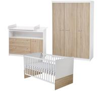 Chambre Bébé Complète Gabriella ROBA - Lit Évolutif 70x140 + Commode à Langer + Armoire 3 Portes - Blanc / Chêne Scié