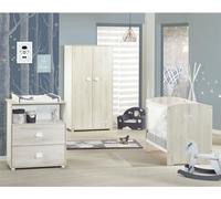 Chambre Bébé Complète, Lit 120x60, Commode à Langer, Armoire, BABY PRICE SMILE, Hêtre Cendré