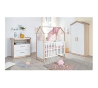 Chambre bébé complète : Lit 60 x 120 cm + commode à langer évolutive + armoire - CABANE - ROBA - Chêne / Blanc