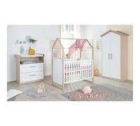 Chambre Bébé Complète : Lit 60 X 120 Cm + Commode À Langer Évolutive + Armoire - Cabane - Roba - Chêne / Blanc Blanc