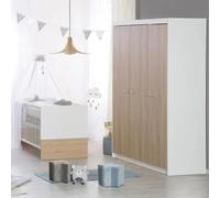Chambre Bébé Complète - Lit Évolutif 70 X 140 Cm + Commode À Langer + Armoire 3 Portes - Roba - Bicolore Blanc / Décor Chêne Clair Blanc