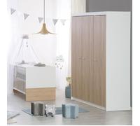 Chambre bébé complète - Lit évolutif 70 X 140 cm + Commode à langer + Armoire 3 portes - ROBA - Bicolore blanc / décor chêne clair