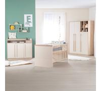Chambre Bébé Complète - Lit Évolutif + Commode À Langer Et Armoire Elva Cachemire - Noyer De Virginie TU