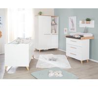 Chambre Bébé Complète - Lit Évolutif + Commode À Langer Et Armoire Leon Blanc - Chêne Othello TU
