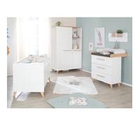 Chambre Bébé Complète - Lit Évolutif + Commode À Langer Et Armoire Leon Blanc - Chêne Othello TU
