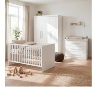 Chambre Bébé Complète ROBA - Maren - Lit Évolutif 70x140 + Commode à Langer Compacte + Armoire - Blanc