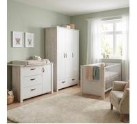 roba Chambre Bébé Complète Mila - Lit Évolutif 70 x 140 cm + Commode à Langer + Armoire à 3 Portes - Gris Clair / Chêne Blanchi
