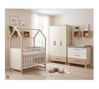 Chambre bébé complète - ROBA - Noah - Lit cododo 60x120 + Commode à langer + Armoire 3 portes - Blanc/Chêne