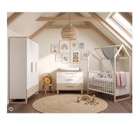 Ensemble Chambre Bébé 'Noah' Trio - ROBA - Avec Lit Cabane 70 x 140 cm - Blanc / Chêne Tristan
