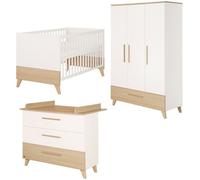 Ensemble Chambre Bébé 'theo' Trio - Lit 70x140 + Commode À Langer + Armoire Blanc / Chêne TU