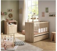 Chambre Bébé Duo Adele, Lit 120 x 60 cm, Commode 2 Portes et Niche, Hêtre/Crème, Sauthon