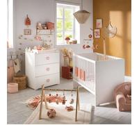 BabyPrice Duo Lit bébé 120x60 cm + Commode à Langer Boutons Coeur Rose Basic | Fabriqué en France by Sauthon