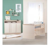 Chambre Bébé Duo Évolutive ROBA - Elva - Lit 70x140 + Commode à Langer 3 Portes - Cachemire - Effet Noyer