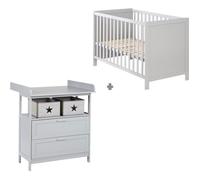 Chambre Bébé Duo Hamburg - ROBA - Lit Bébé 60x120 - Commode à Langer - Gris - Hauteur Réglable