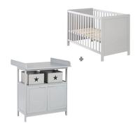 Chambre Bébé Duo 'hamburg' Taupe 2 En 1 Lit Bébé 60x120 + Commode À Langer 2 Portes