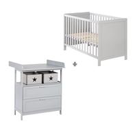 roba Chambre Bébé Duo Hamburg - Lit Cododo 60 x 120 cm + Commode à Langer 2 Tiroirs + 2 Boites de Rangement en Toile - Gris
