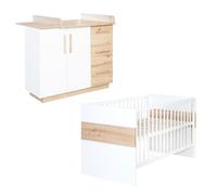 Chambre Bébé Duo Lion - ROBA - Lit Évolutif 70x140 cm - Blanc - Décor Bois