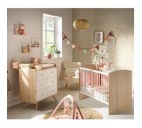 Chambre bébé duo - Lit 120 x 60 cm + Commode 3 tiroirs - Access - Bois chêne doré/Blanc - SAUTHON