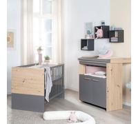 Chambre Bébé Duo, Lit 60 x 120 cm, Commode à Langer Évolutive, ANNA, ROBA, Chêne Kent, Anthracite