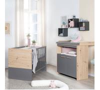 Chambre bébé duo : Lit 60 x 120 cm + commode à langer évolutive - ANNA - ROBA - Chêne Kent / Anthracite