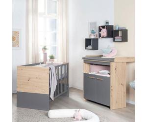 Chambre Bébé Duo, Lit 60 x 120 cm, Commode à Langer Évolutive, ANNA, ROBA, Chêne Kent, Anthracite