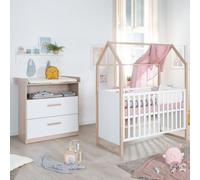 Chambre Bébé Duo Lit 60 x 120 cm, Commode à Langer Évolutive, CABANE ROBA, Chêne Blanc