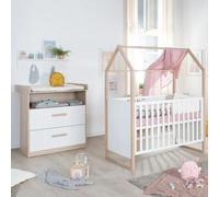 Chambre Bébé Duo : Lit 60 X 120 Cm + Commode À Langer Évolutive - Cabane - Roba - Chêne / Blanc Blanc