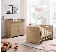 Chambre Bébé Duo, Lit 70 x 140 cm, Commode à Langer, AHOI, Chêne Antique Patiné