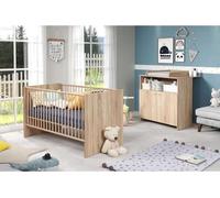 Chambre Bébé Duo, Lit 70x140 cm, Commode à Langer 2 Portes,Reproduction Chêne Naturel